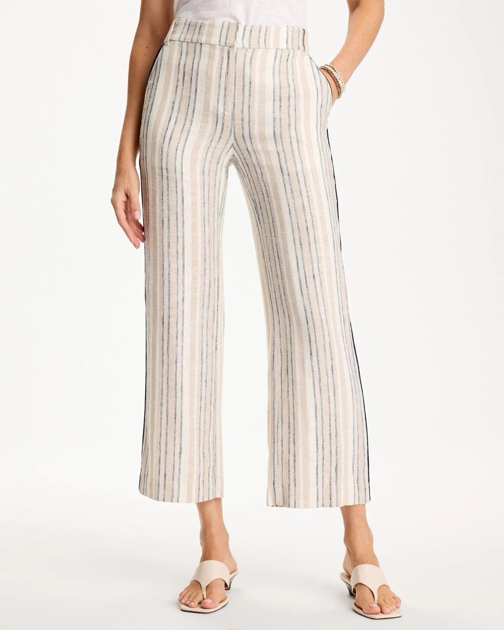 Chico's Featured - Striped Piped Linen Fly Front Pants Neutral