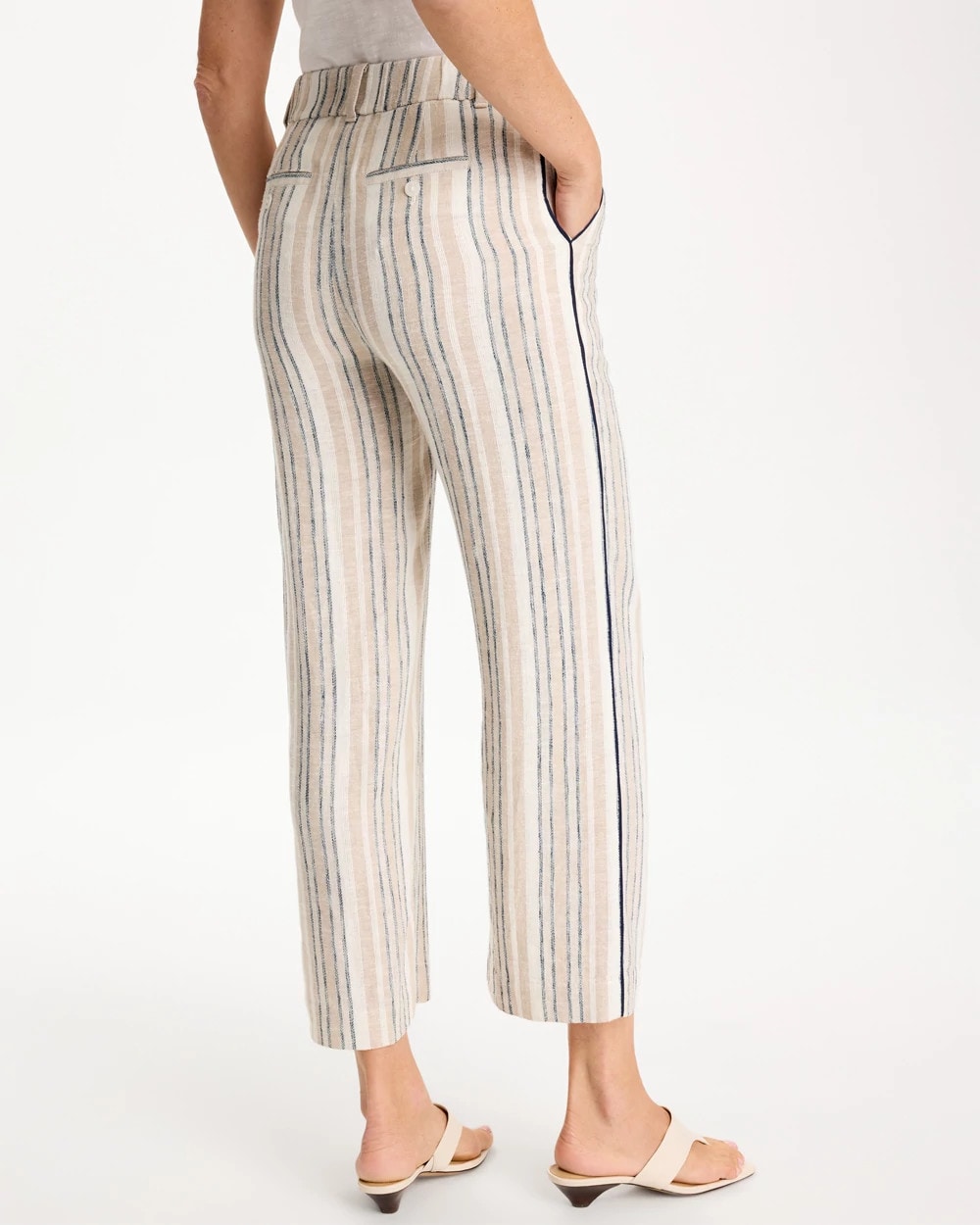 Chico's Featured - Striped Piped Linen Fly Front Pants Neutral