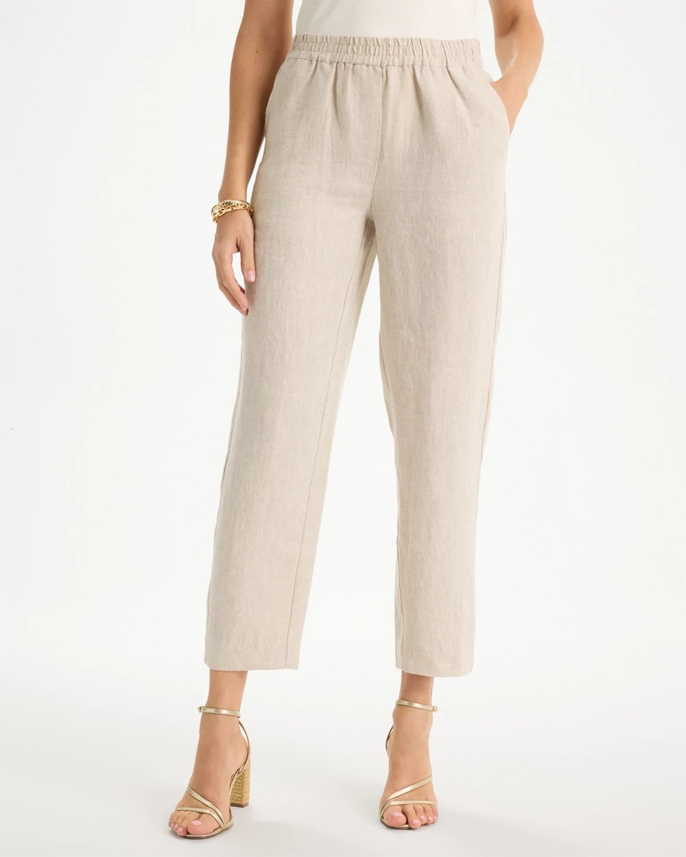 Chico's Hot Sale - Linen Straight Tapered Ankle Pants Oatmeal