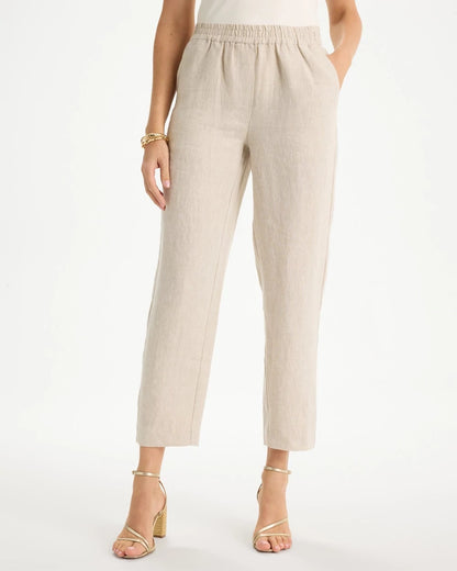 Chico's Hot Sale - Linen Straight Tapered Ankle Pants Oatmeal