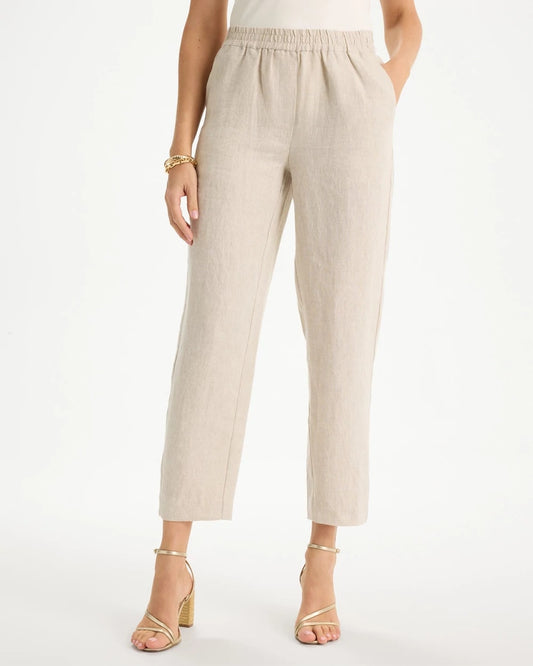 Chico's Hot Sale - Linen Straight Tapered Ankle Pants Oatmeal