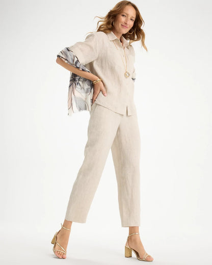 Chico's Hot Sale - Linen Straight Tapered Ankle Pants Oatmeal