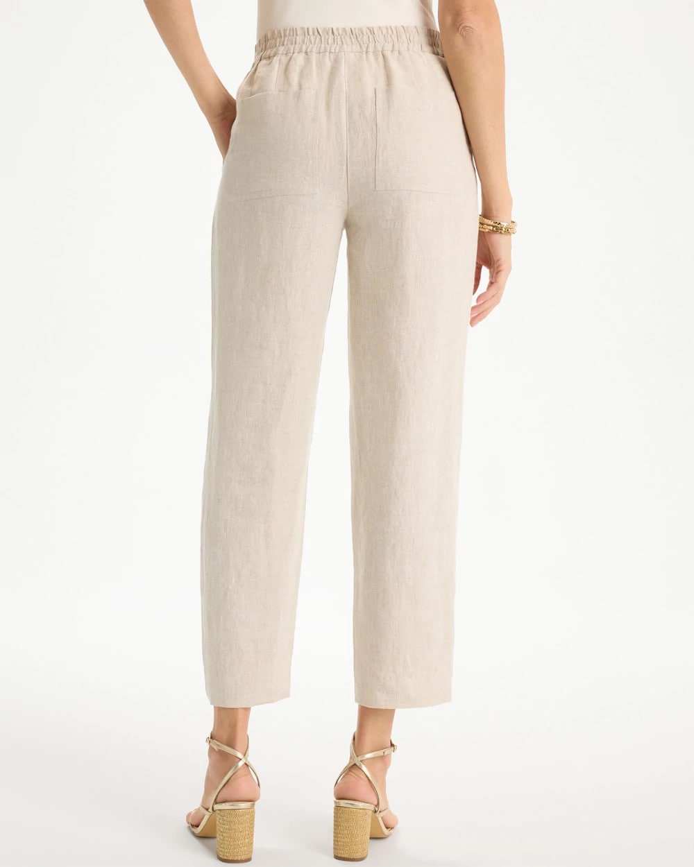 Chico's Hot Sale - Linen Straight Tapered Ankle Pants Oatmeal