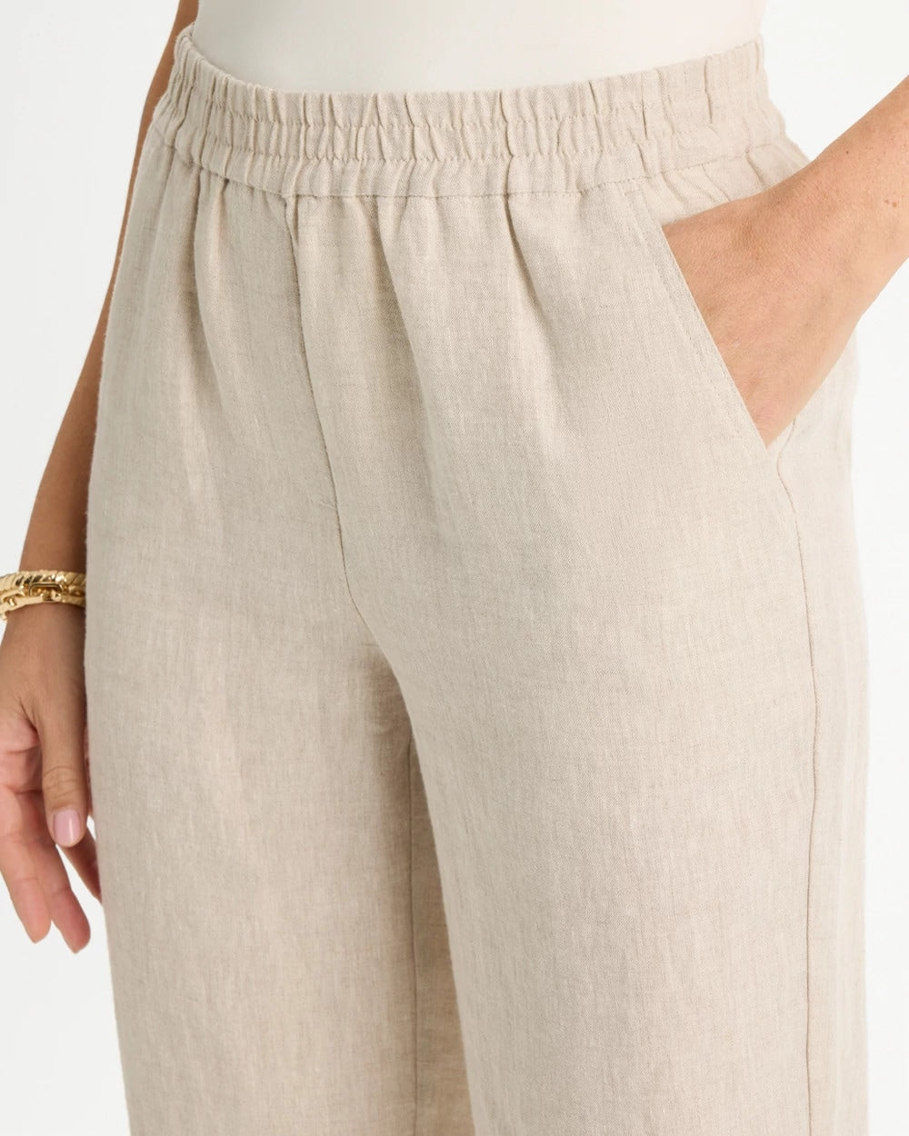 Chico's Hot Sale - Linen Straight Tapered Ankle Pants Oatmeal
