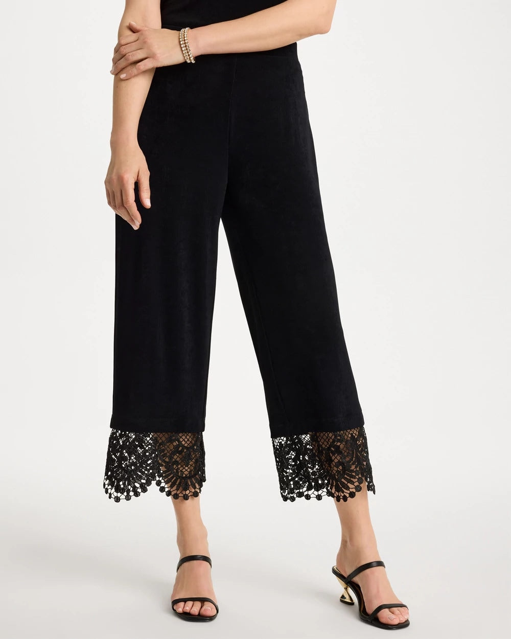 Chico's Customer Favorite - Travelers™ Lace Trim Cropped Pants Travelers Black