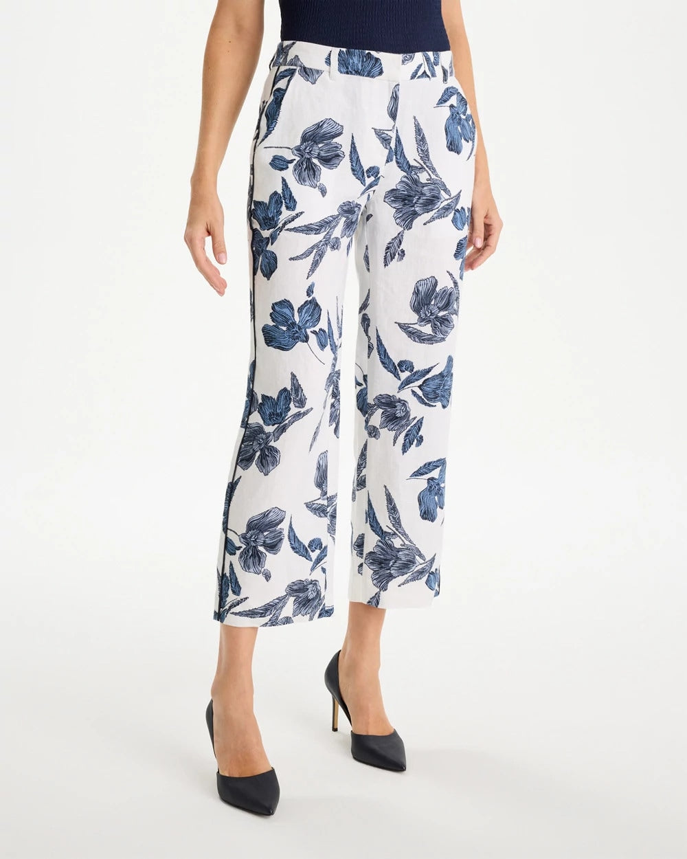 Chico's New - Piped Linen Fly Front Pants Passport Blue