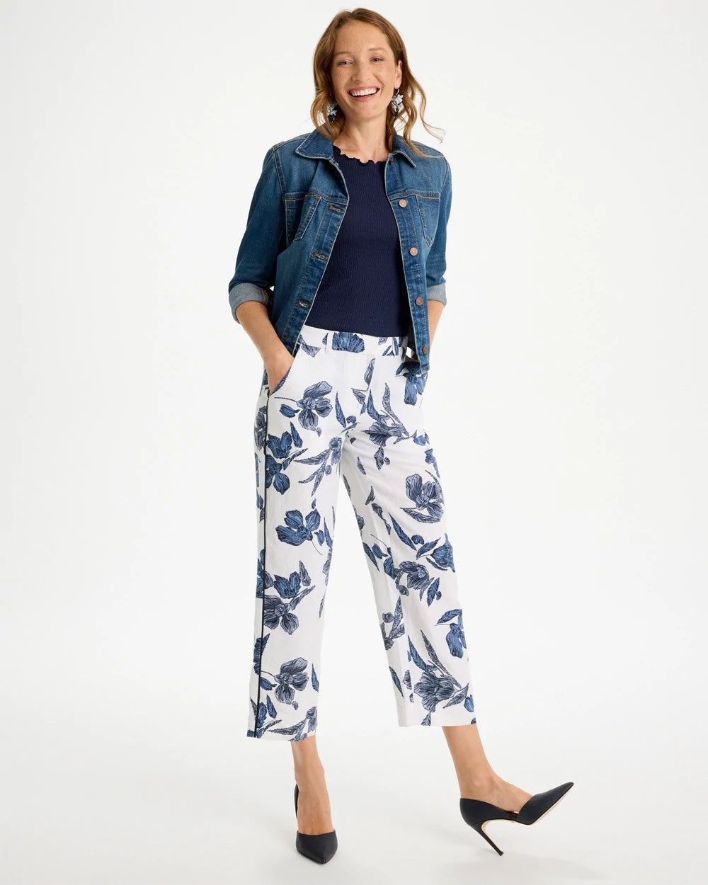 Chico's New - Piped Linen Fly Front Pants Passport Blue