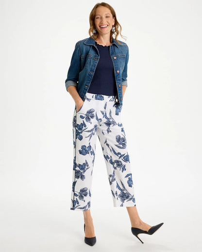 Chico's New - Piped Linen Fly Front Pants Passport Blue