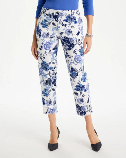 Chico's Trending - Printed Relaxed Boyfriend Chino Fray Crop Pants Alabaster
