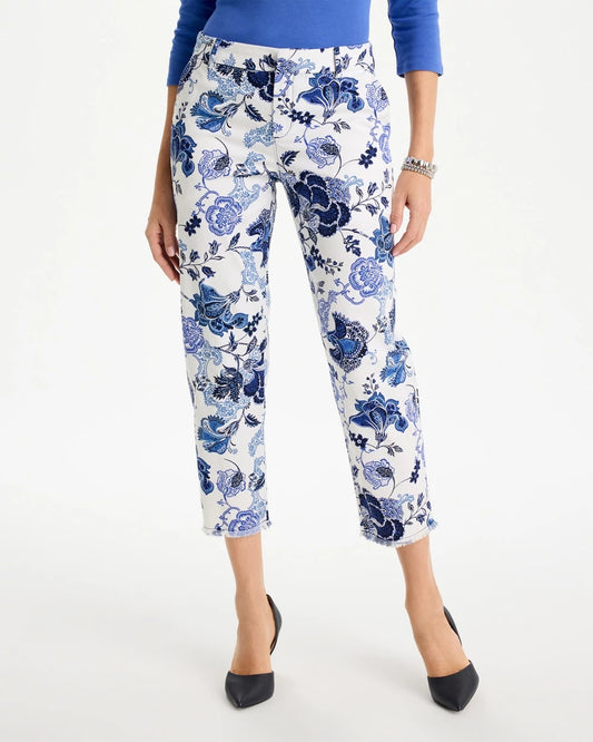 Chico's Trending - Printed Relaxed Boyfriend Chino Fray Crop Pants Alabaster