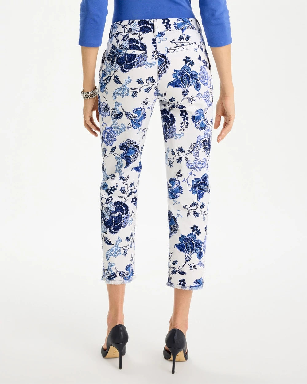 Chico's Trending - Printed Relaxed Boyfriend Chino Fray Crop Pants Alabaster