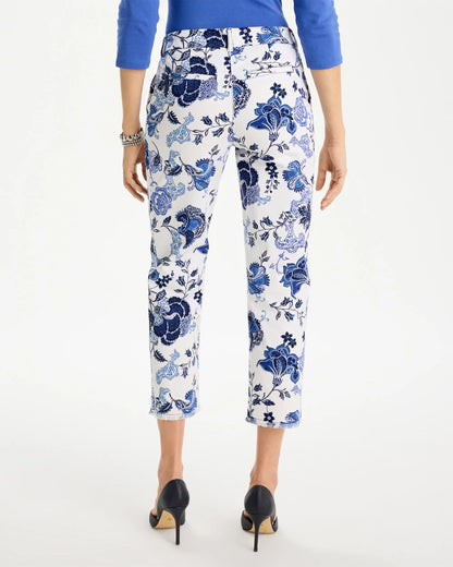 Chico's Trending - Printed Relaxed Boyfriend Chino Fray Crop Pants Alabaster