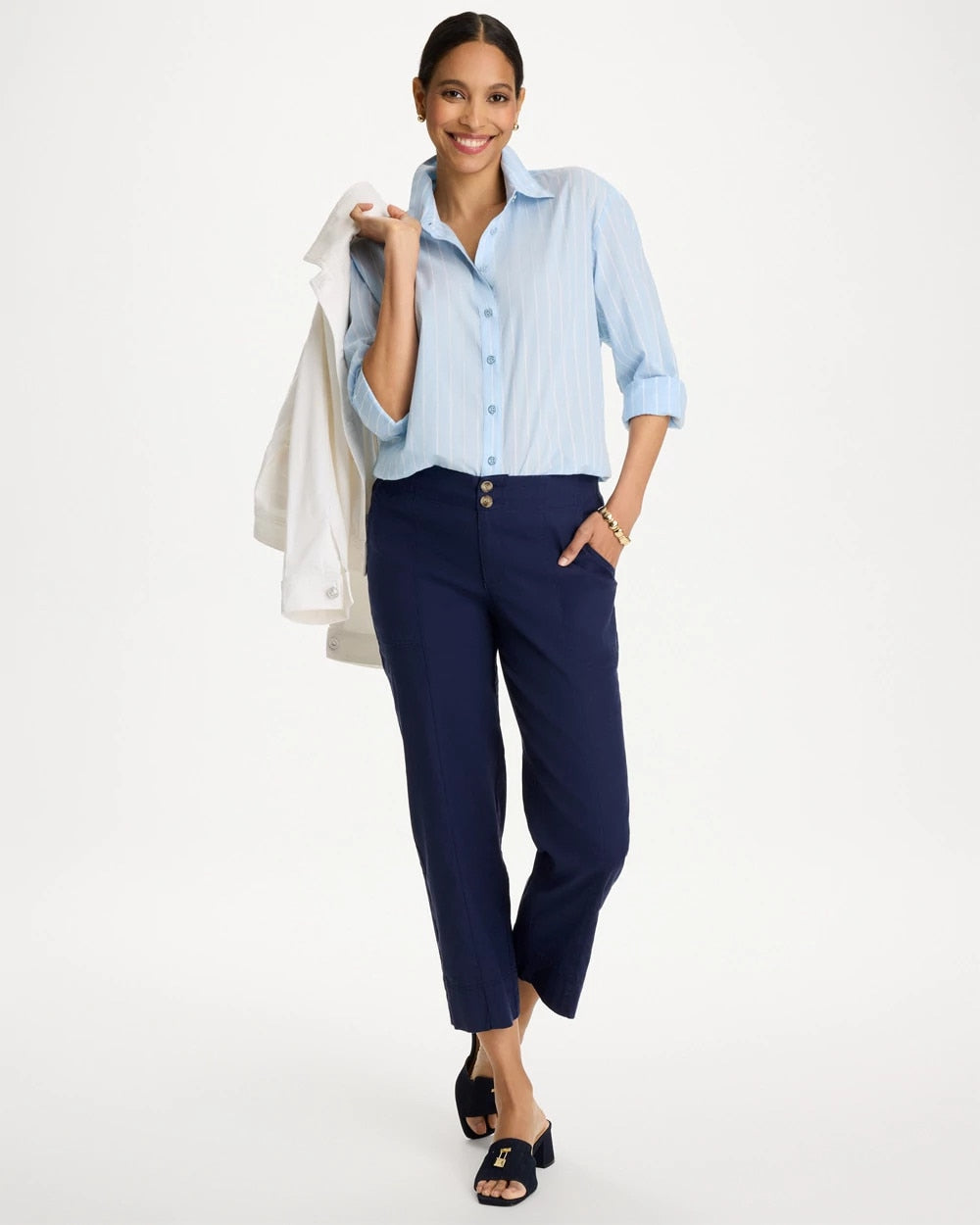 Chico's Value - Relaxed Linen Crop Pant Passport Blue