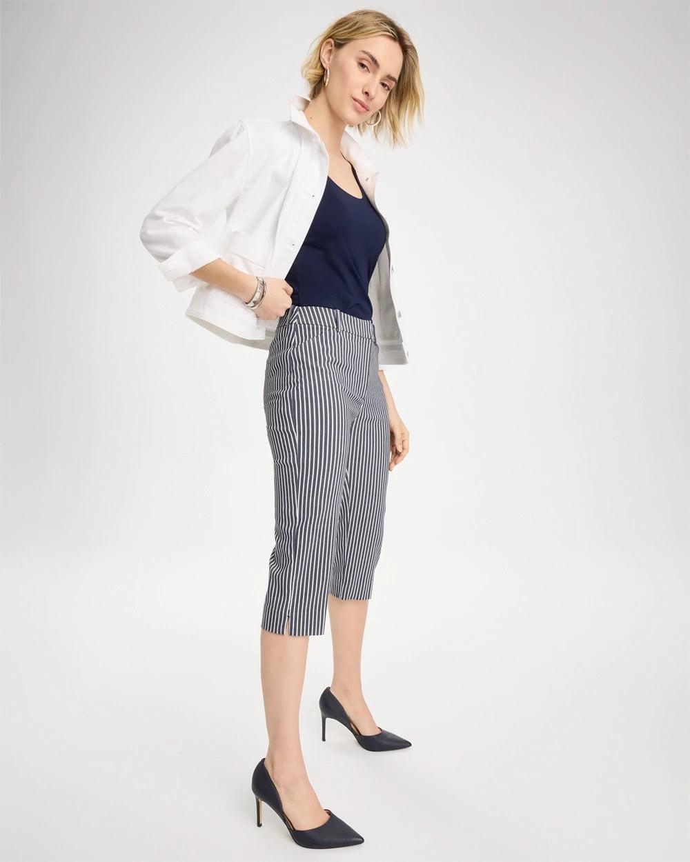 Chico's Premium - Emme Slim Striped Capri Pants Indigo