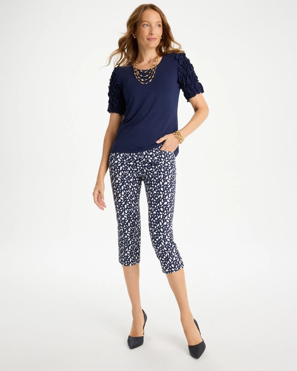 Chico's Customer Favorite - Brigitte™ Slim Printed Pull-On Capri Pant Passport Blue