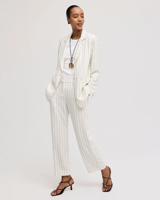 Chico's Great Value - Striped Linen Wide-Leg Ankle Pants Ecru