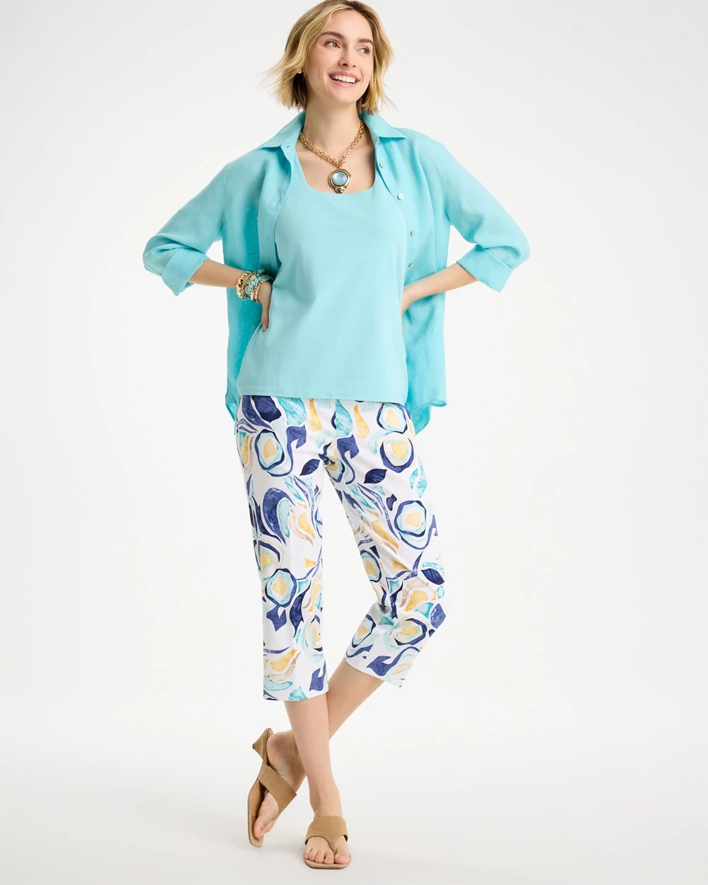Chico's Sale - Brigitte™ Slim Handpainted Pull-On Capri Passport Blue