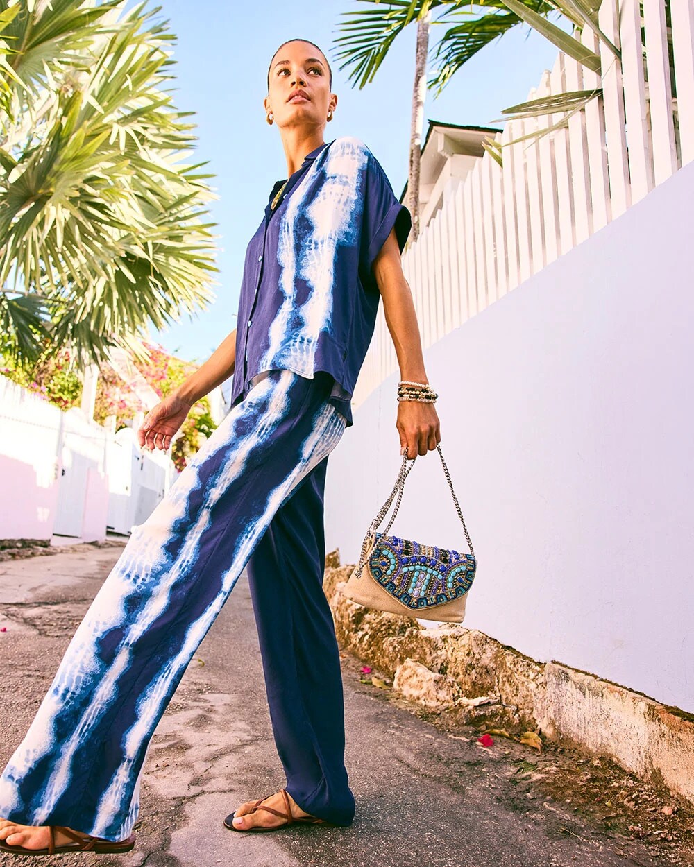 Chico's Smart Buy - Faux Silk Tie-Dye Palazzo Pants Passport Blue
