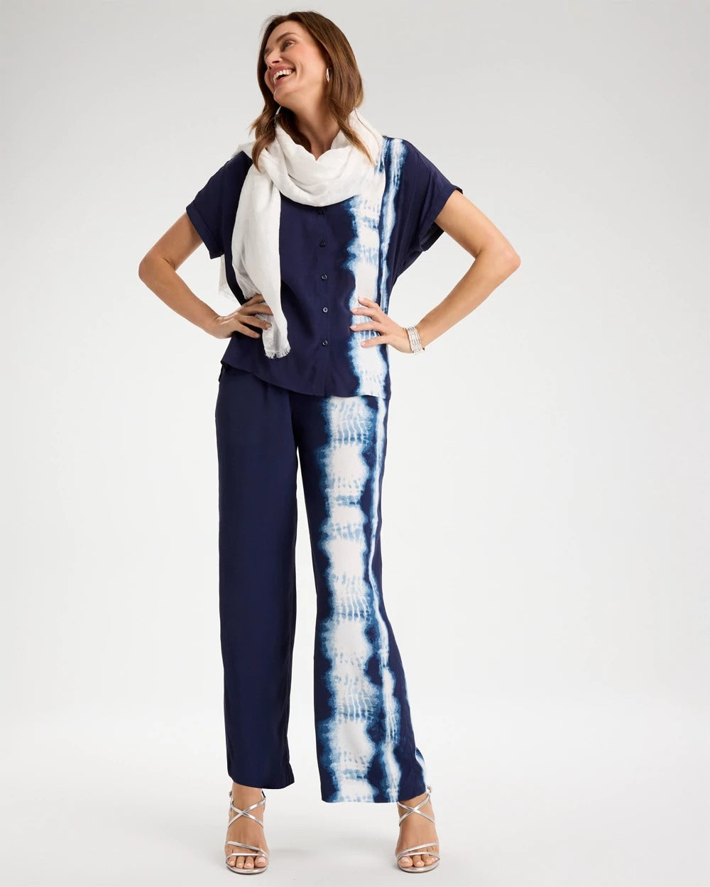 Chico's Smart Buy - Faux Silk Tie-Dye Palazzo Pants Passport Blue