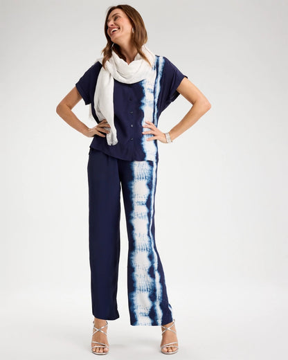 Chico's Smart Buy - Faux Silk Tie-Dye Palazzo Pants Passport Blue