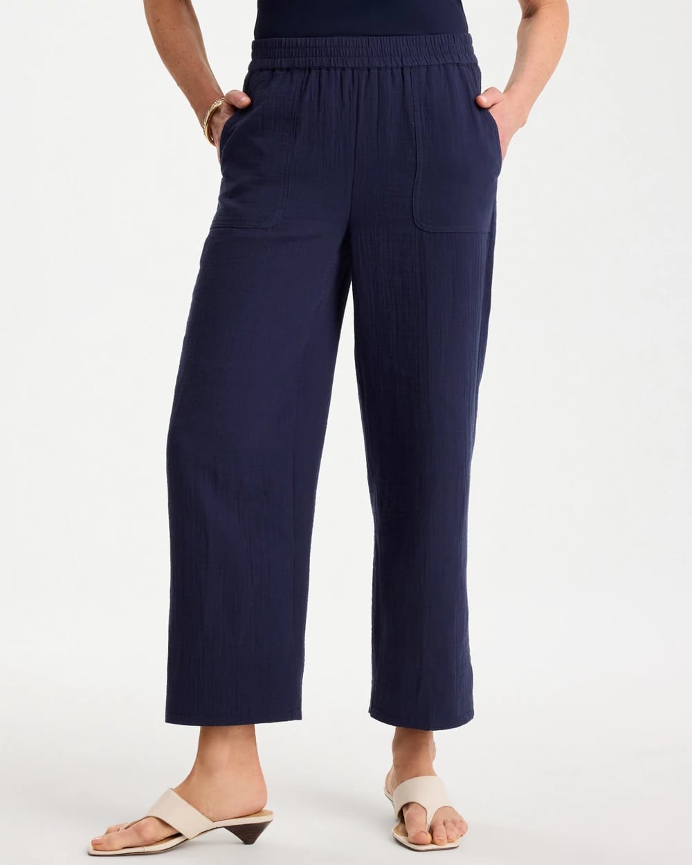 Chico's Top Pick - Cotton Gauze Tapered Crop Pant Passport Blue