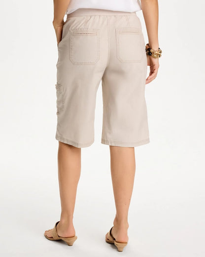 Chico's Deals - Poplin Cotton Roll-Tab Shorts Smokey Taupe