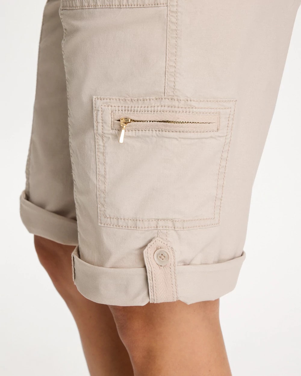 Chico's Deals - Poplin Cotton Roll-Tab Shorts Smokey Taupe