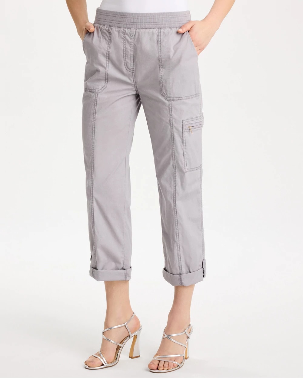 Chico's Featured - Poplin Cropped Roll Tab Pants Titanium