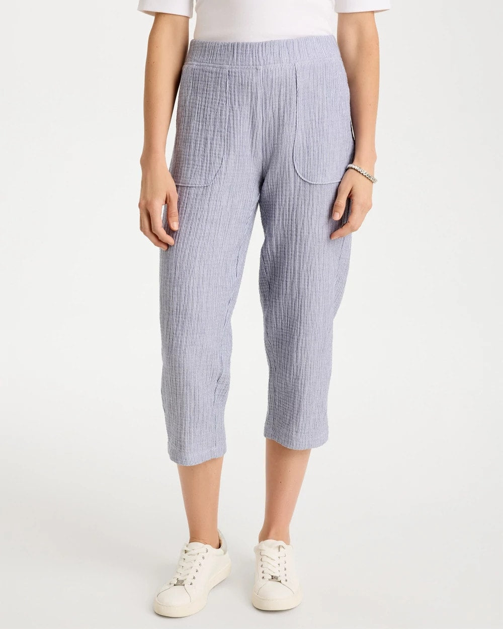 Chico's New - Zenergy® Striped Gauze Cropped Pants Blue