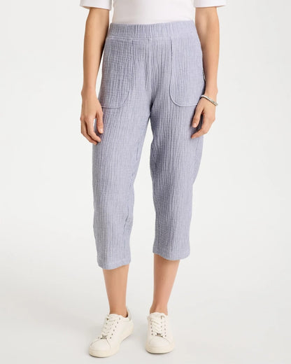 Chico's New - Zenergy® Striped Gauze Cropped Pants Blue