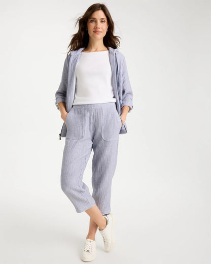 Chico's New - Zenergy® Striped Gauze Cropped Pants Blue