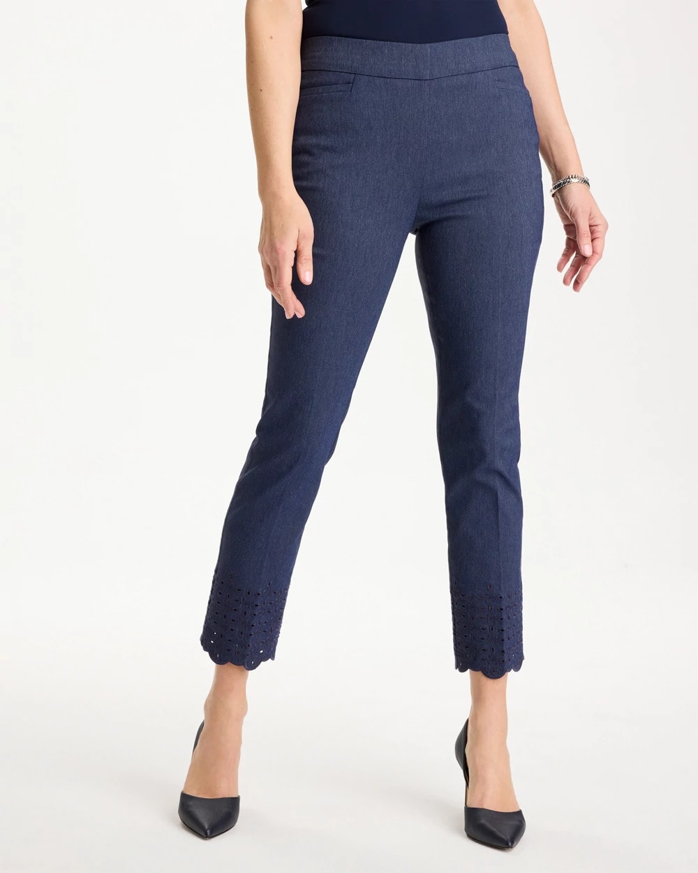 Chico's Deals - Brigitte™ Slim Embroidered Pull-On Crop Pant Indigo