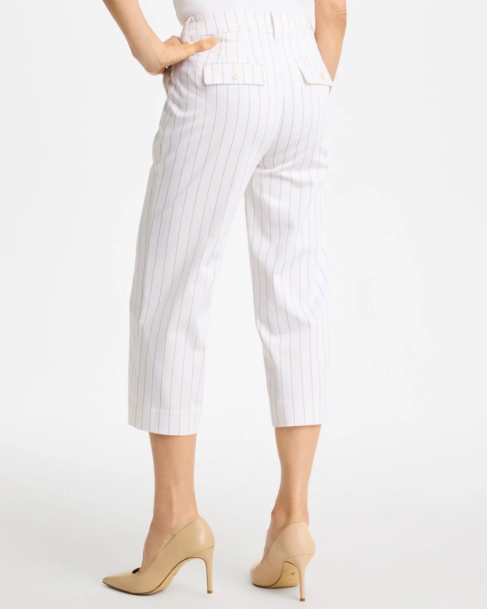 Chico's Everyday - Sandstone Striped Emme Sateen Straight Capri Pants Alabaster