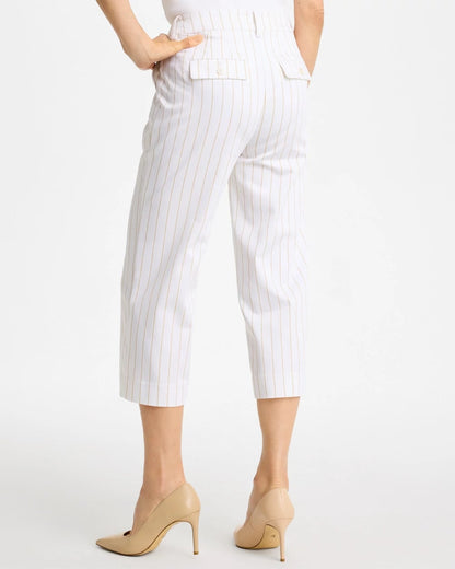 Chico's Everyday - Sandstone Striped Emme Sateen Straight Capri Pants Alabaster