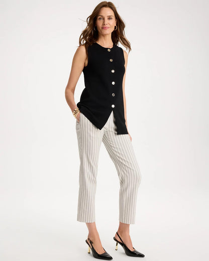Chico's Trusted - Striped Straight Crop Pant Black