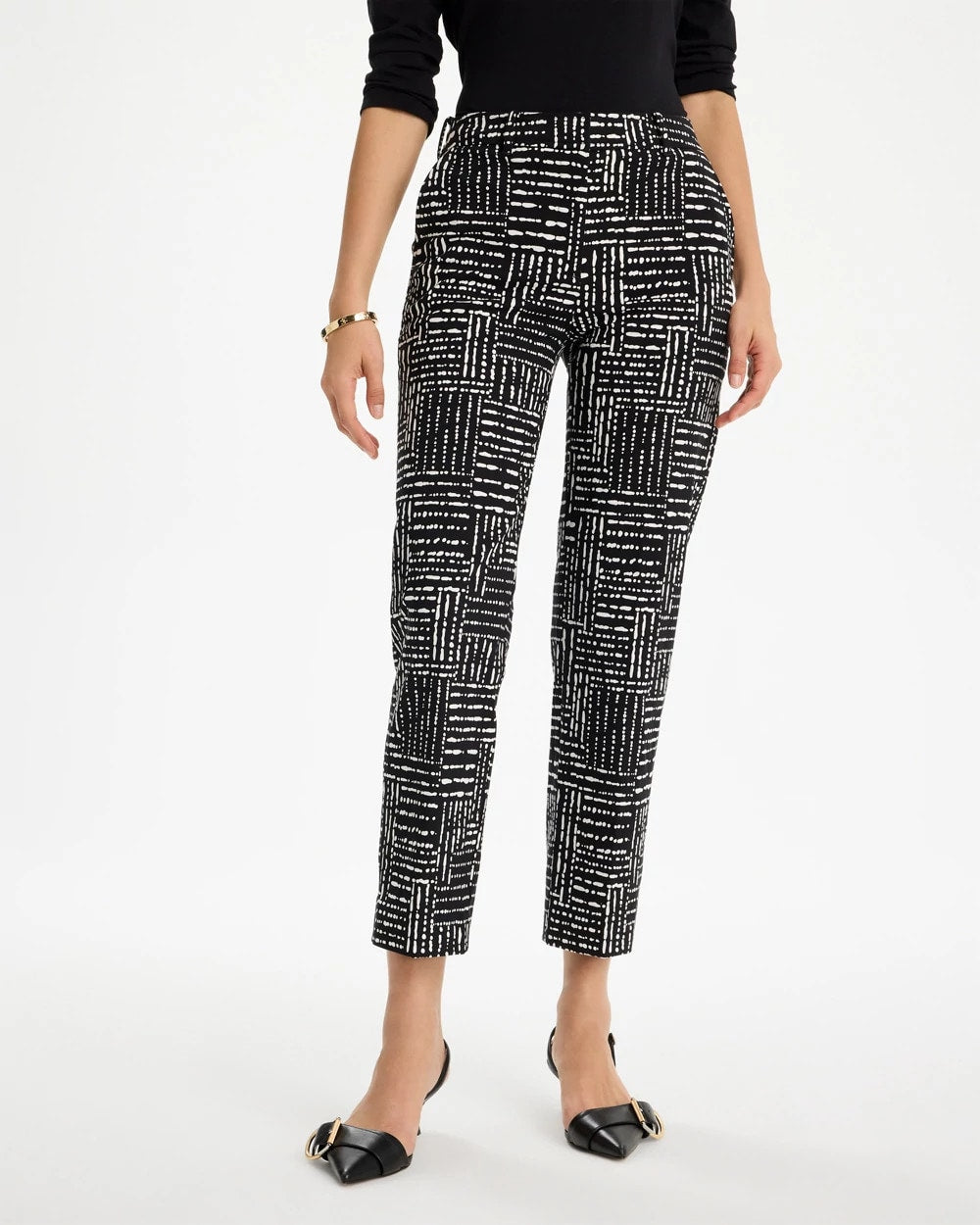 Chico's Best Price - Emme Fly Front Straight Printed Crop Pants Black