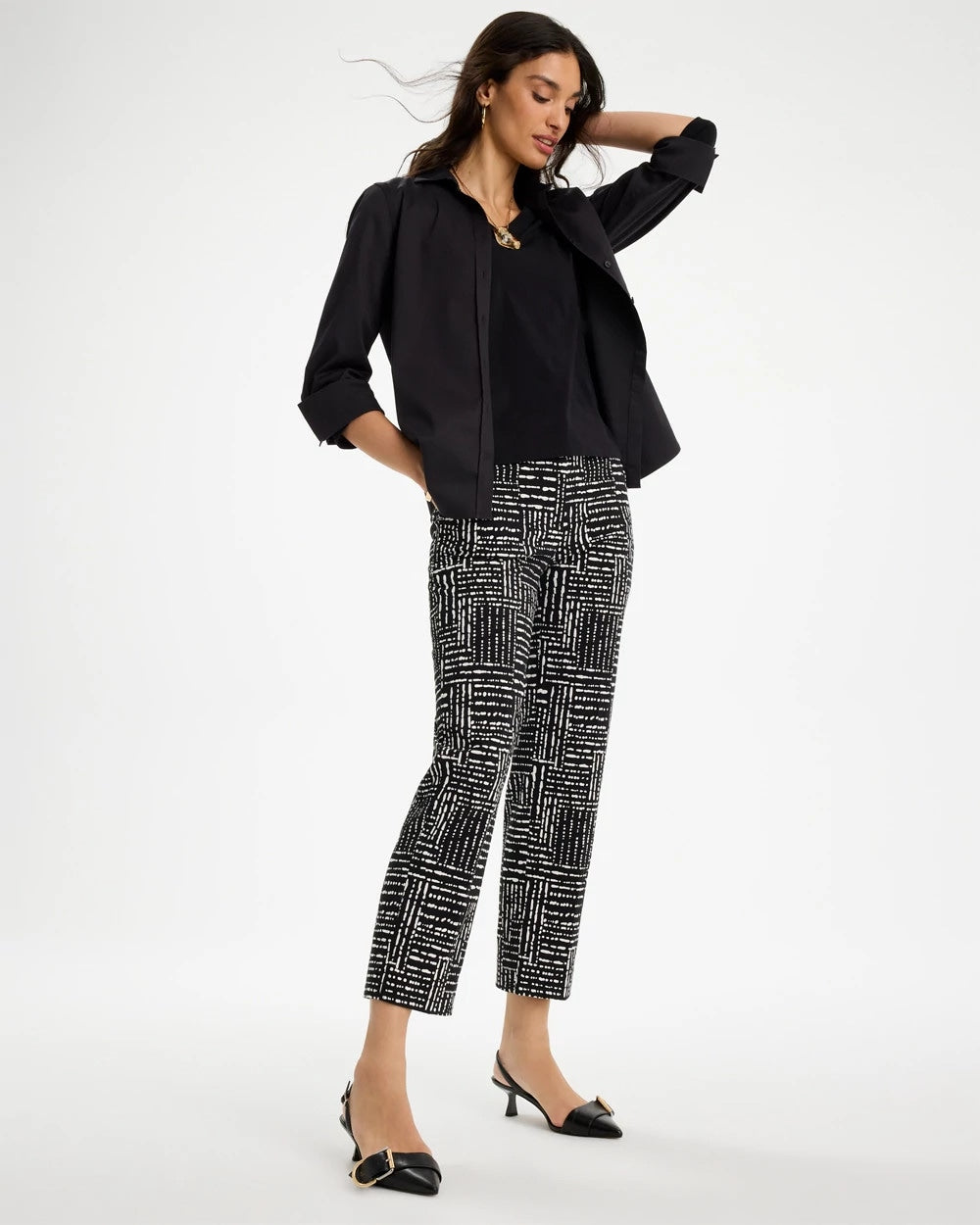 Chico's Best Price - Emme Fly Front Straight Printed Crop Pants Black