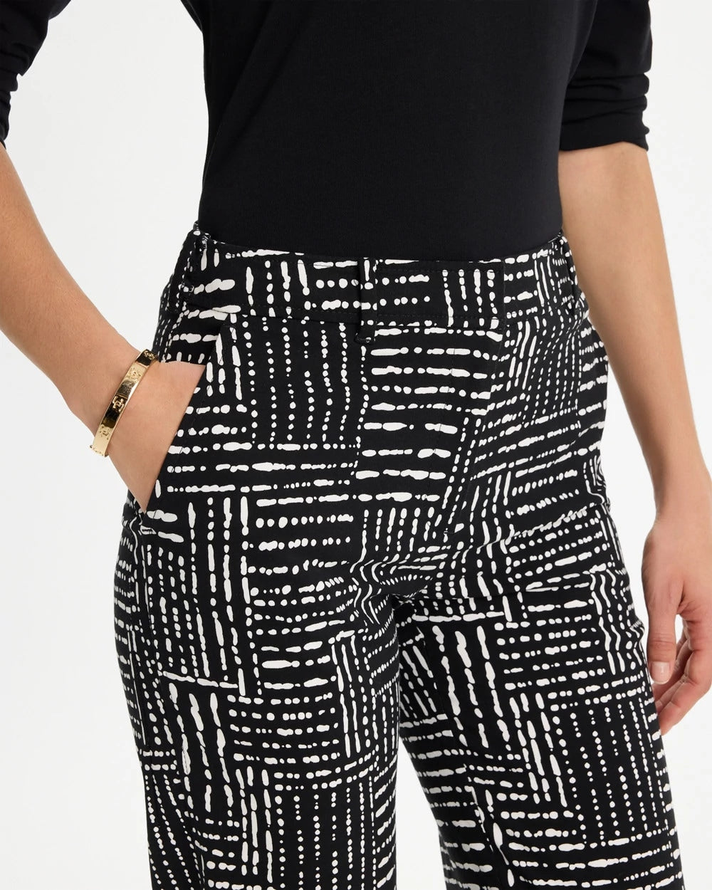 Chico's Best Price - Emme Fly Front Straight Printed Crop Pants Black