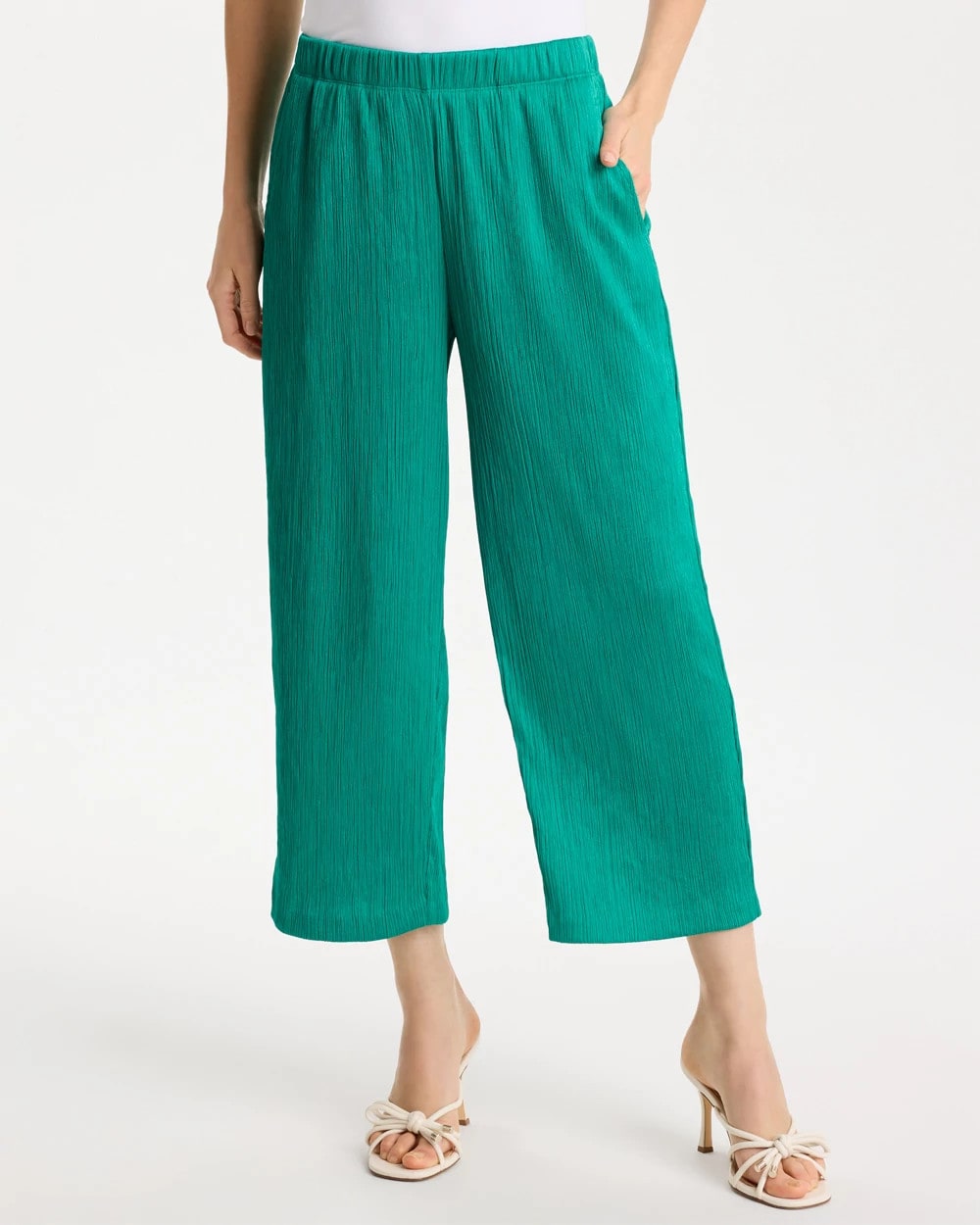 Chico's Classic - Petite Travelers™ Crinkle Textured Crop Pants Topanga Green