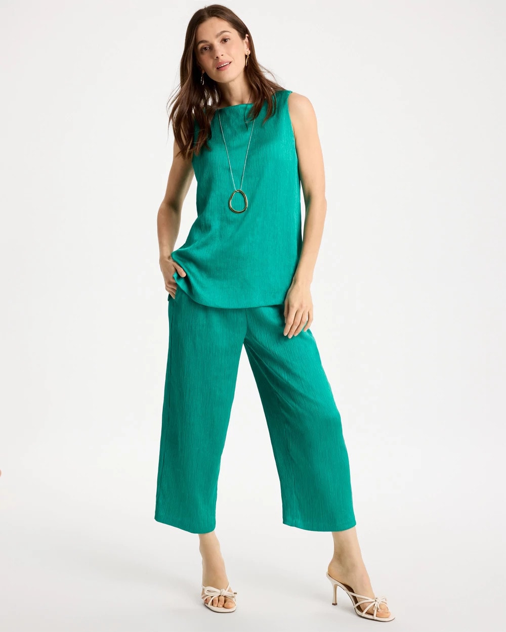 Chico's Classic - Petite Travelers™ Crinkle Textured Crop Pants Topanga Green
