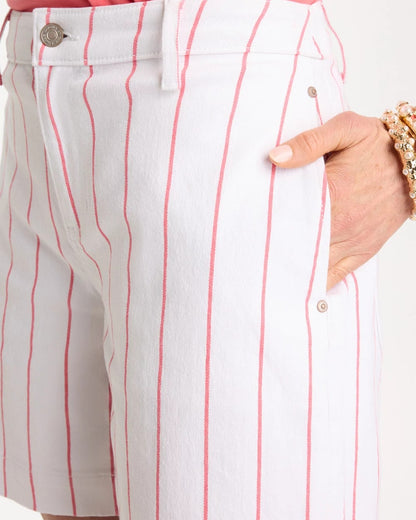 Chico's Top Pick - Striped Rivet Denim Trouser Shorts Calypso Coral