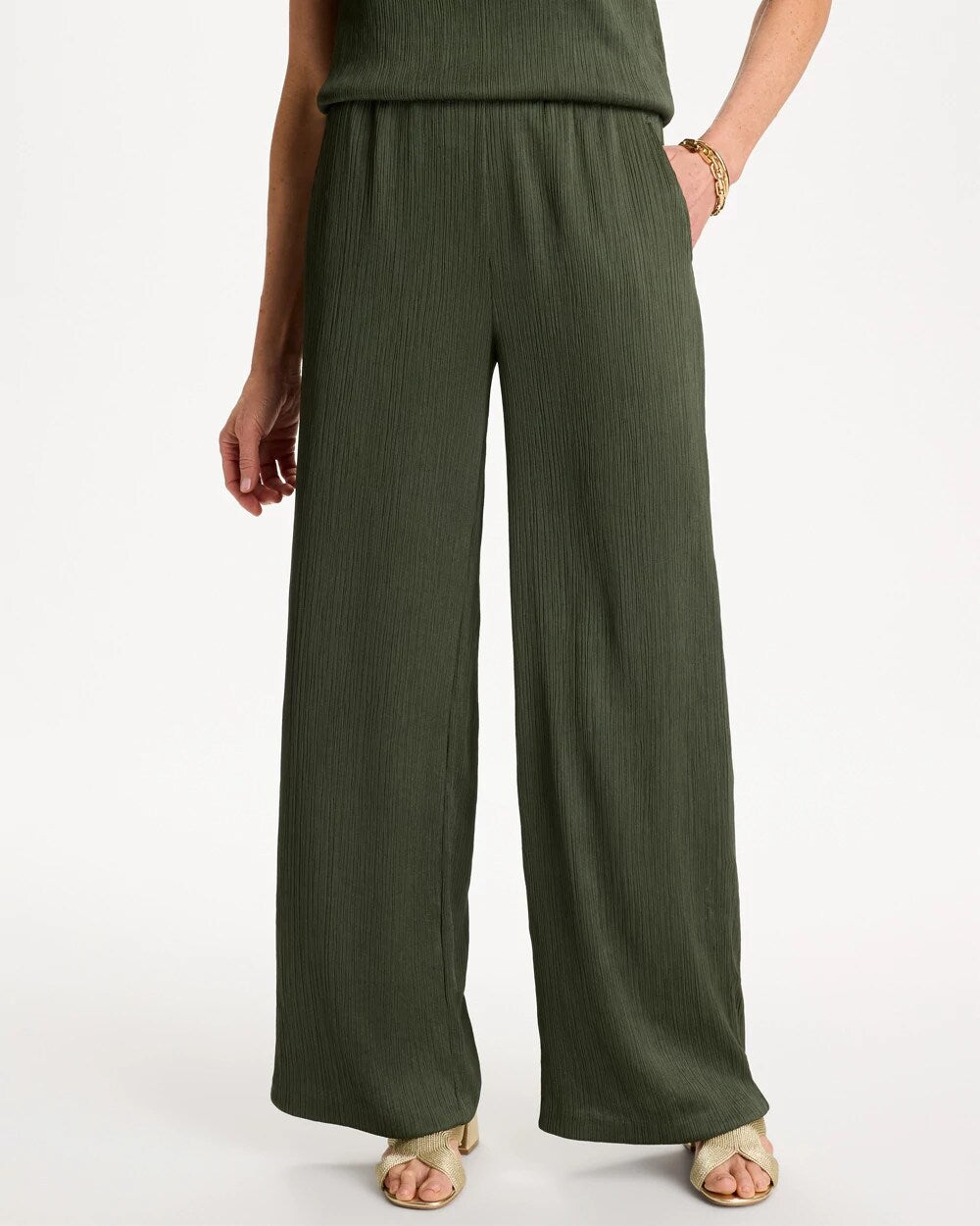 Chico's Featured - Petite Travelers™ Crinkle Textured Pants Kelp Forest