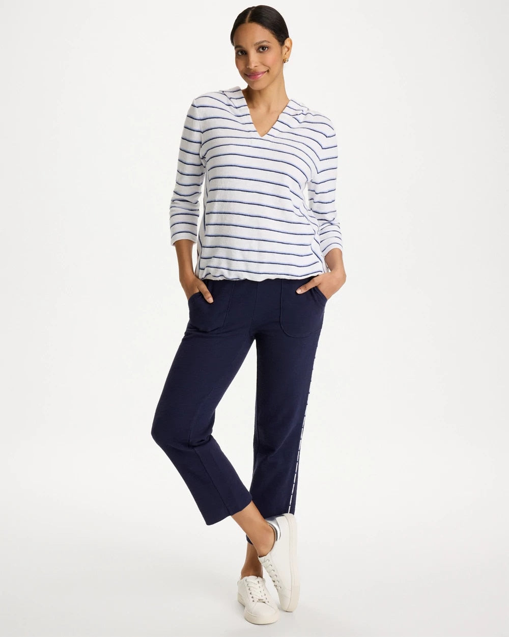 Chico's Trusted - Zenergy® Jersey Striped Crop Pants Passport Blue