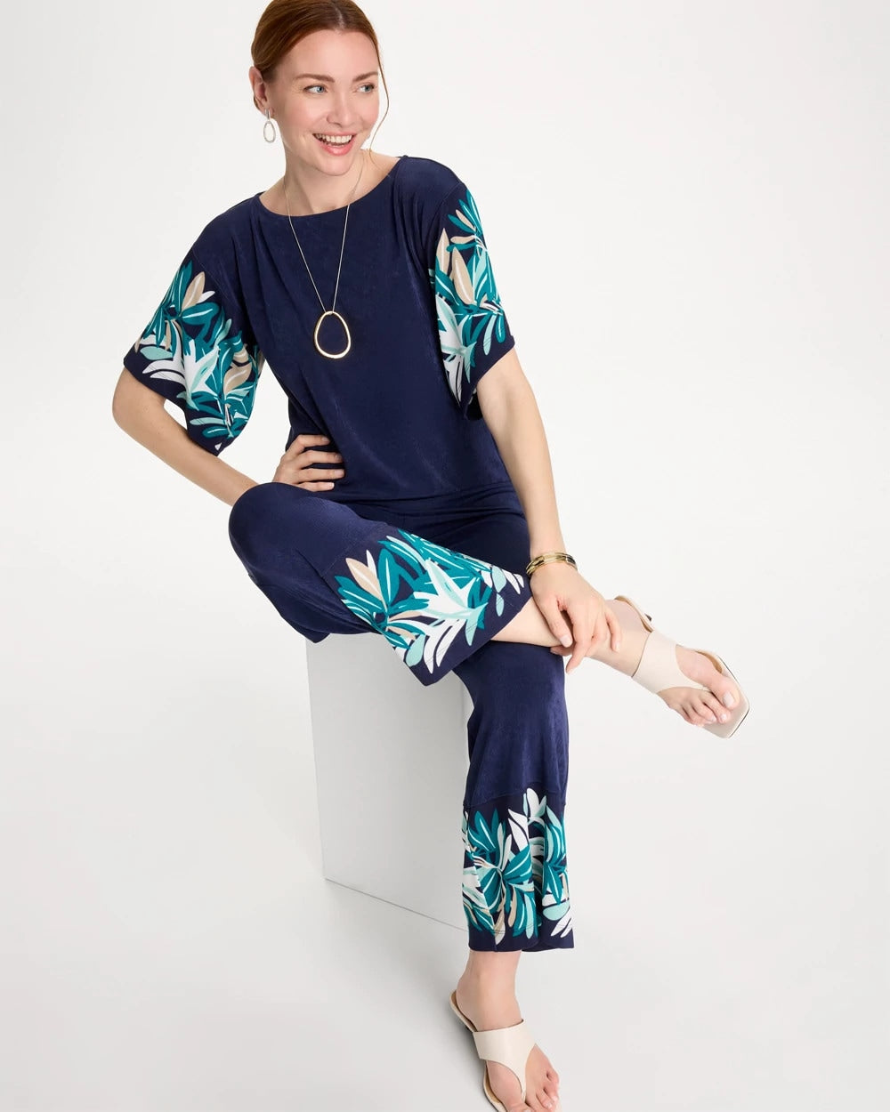 Chico's Essential - Travelers™ Palm Border Crop Pant Kings Navy