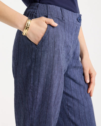 Chico's Recommended - Pinstripe Soft-Stretch Linen Crop Pant Navy