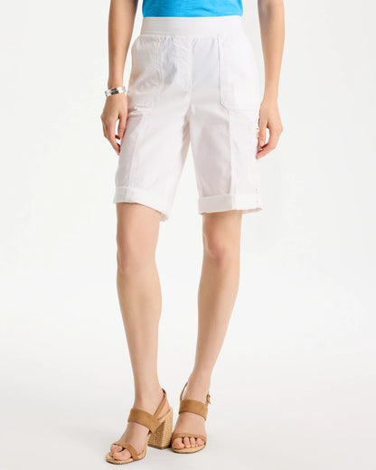 Chico's Recommended - Poplin Cotton Roll-Tab Shorts Alabaster