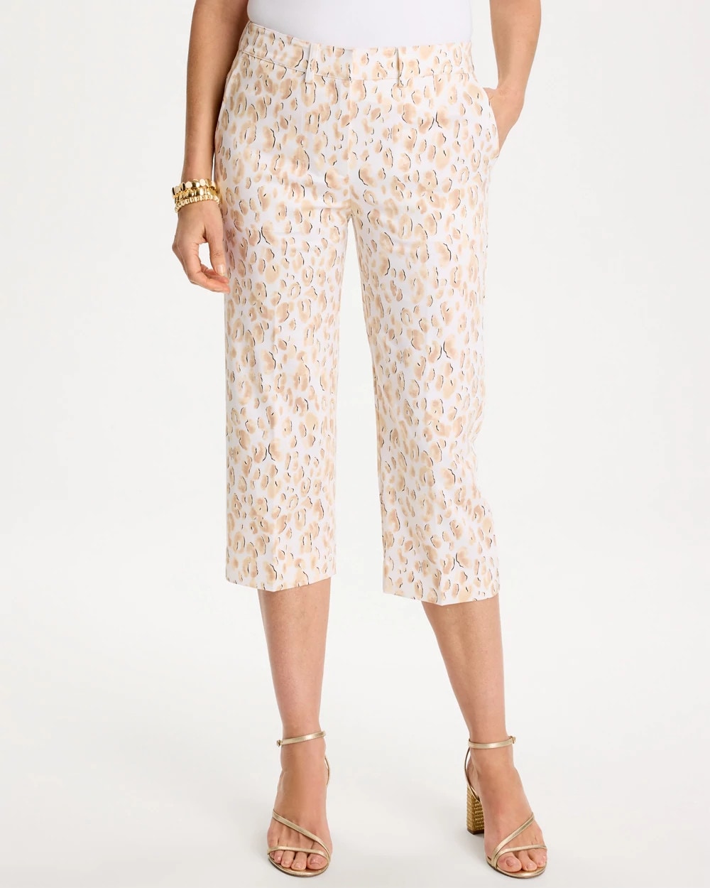 Chico's Featured - Animal Print Emme Sateen Straight Capri Pants Mocha Mousse