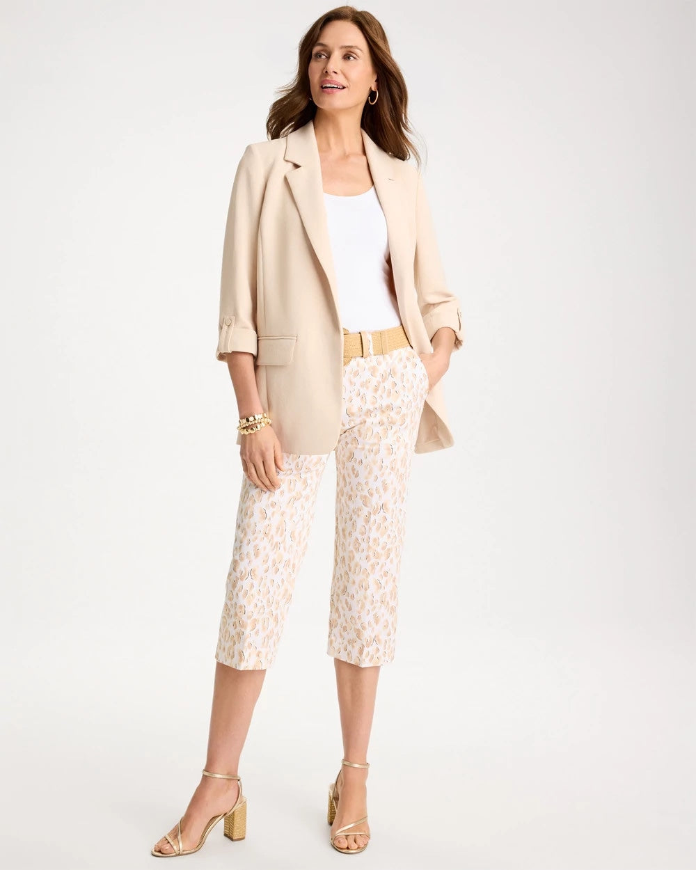 Chico's Featured - Animal Print Emme Sateen Straight Capri Pants Mocha Mousse