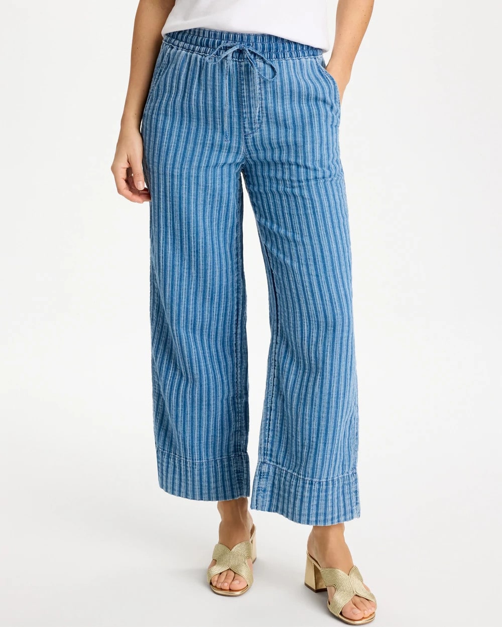 Chico's Deals - Gauze Striped Wide Crop Jean Blue Stripe