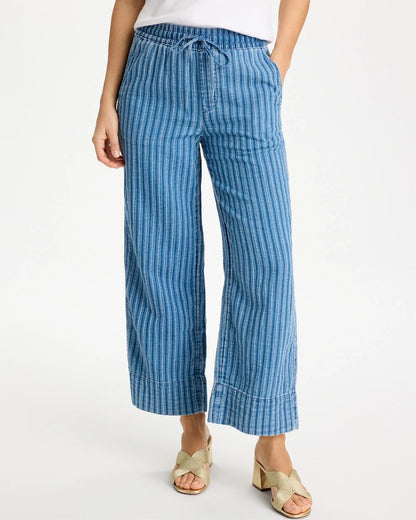 Chico's Deals - Gauze Striped Wide Crop Jean Blue Stripe